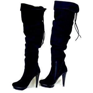 Steve Madden Xennon 🖤 Over The Knee Gen. Suede W6 Platform Boots With Ties